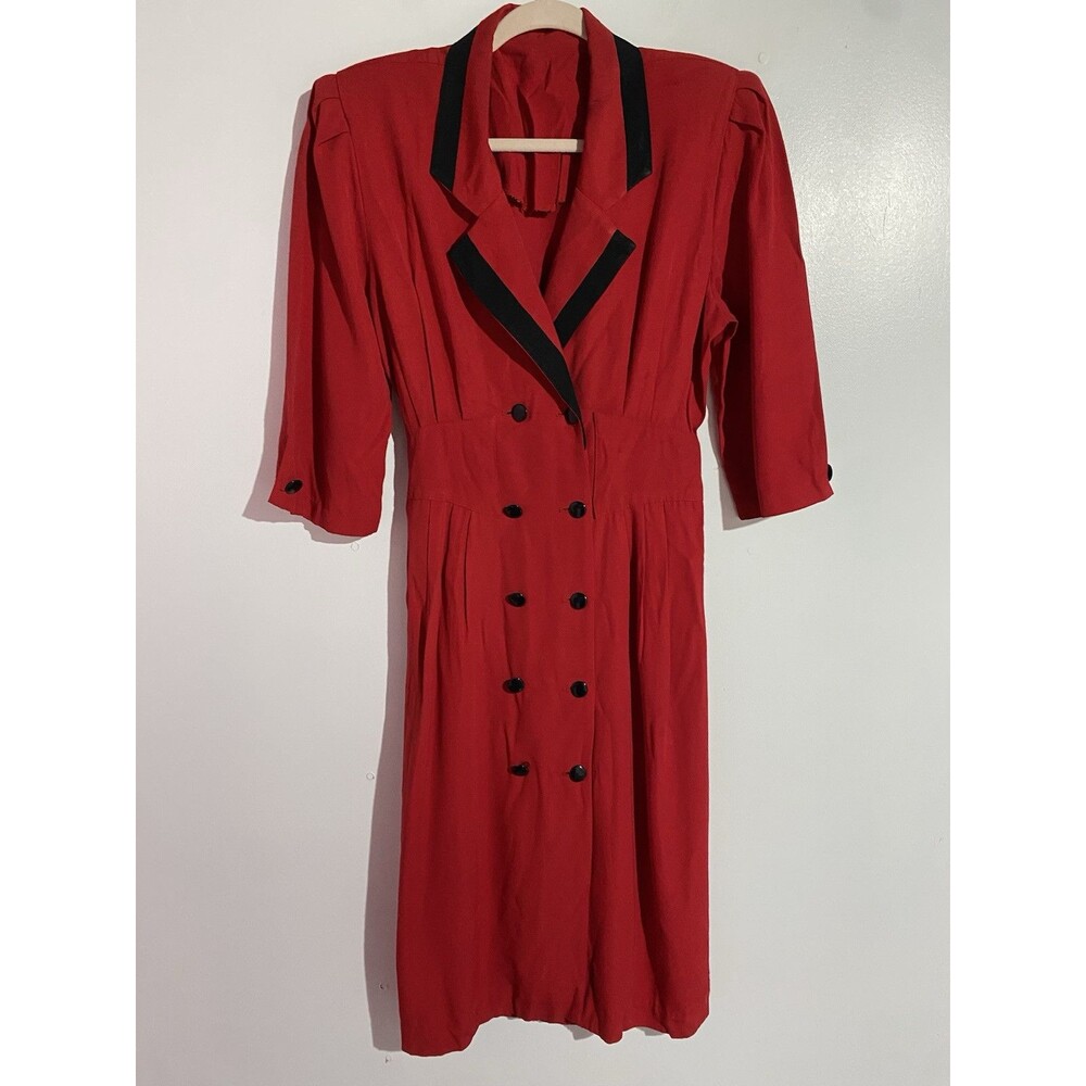 Vtg 80s Blazer Dress‎ Small? Red Double Breasted Retro Office Cocktail Old Money
